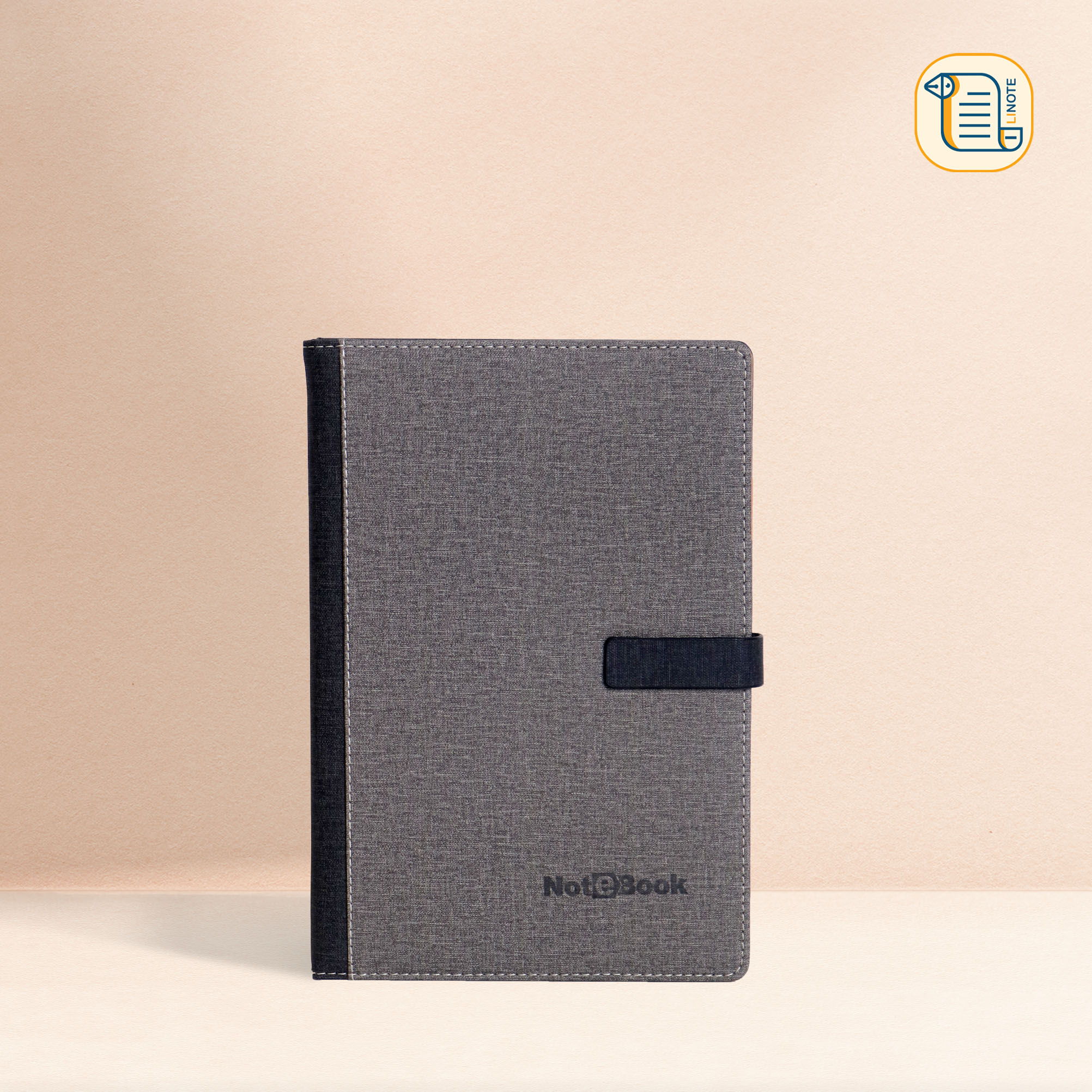Sổ tay B5 kẻ ngang NOTEBOOK bìa da PU vân vải khuy từ 70gsm, 200 trang, cài bút