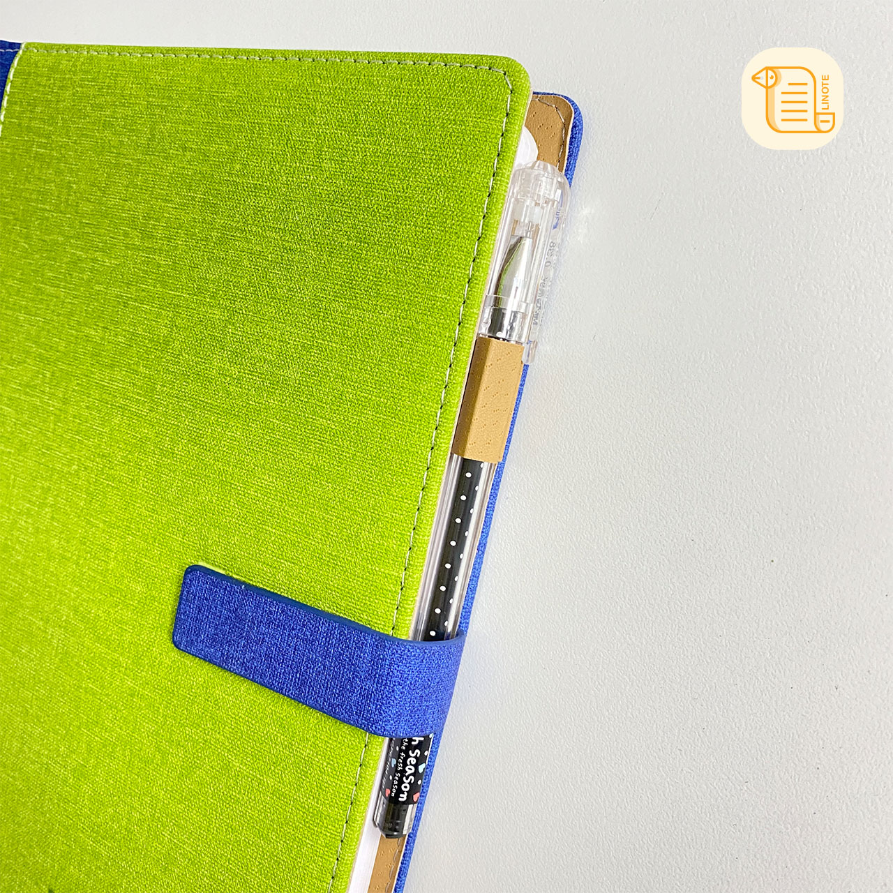 Sổ tay B5 kẻ ngang NOTEBOOK bìa da PU vân vải khuy từ 70gsm, 200 trang, cài bút