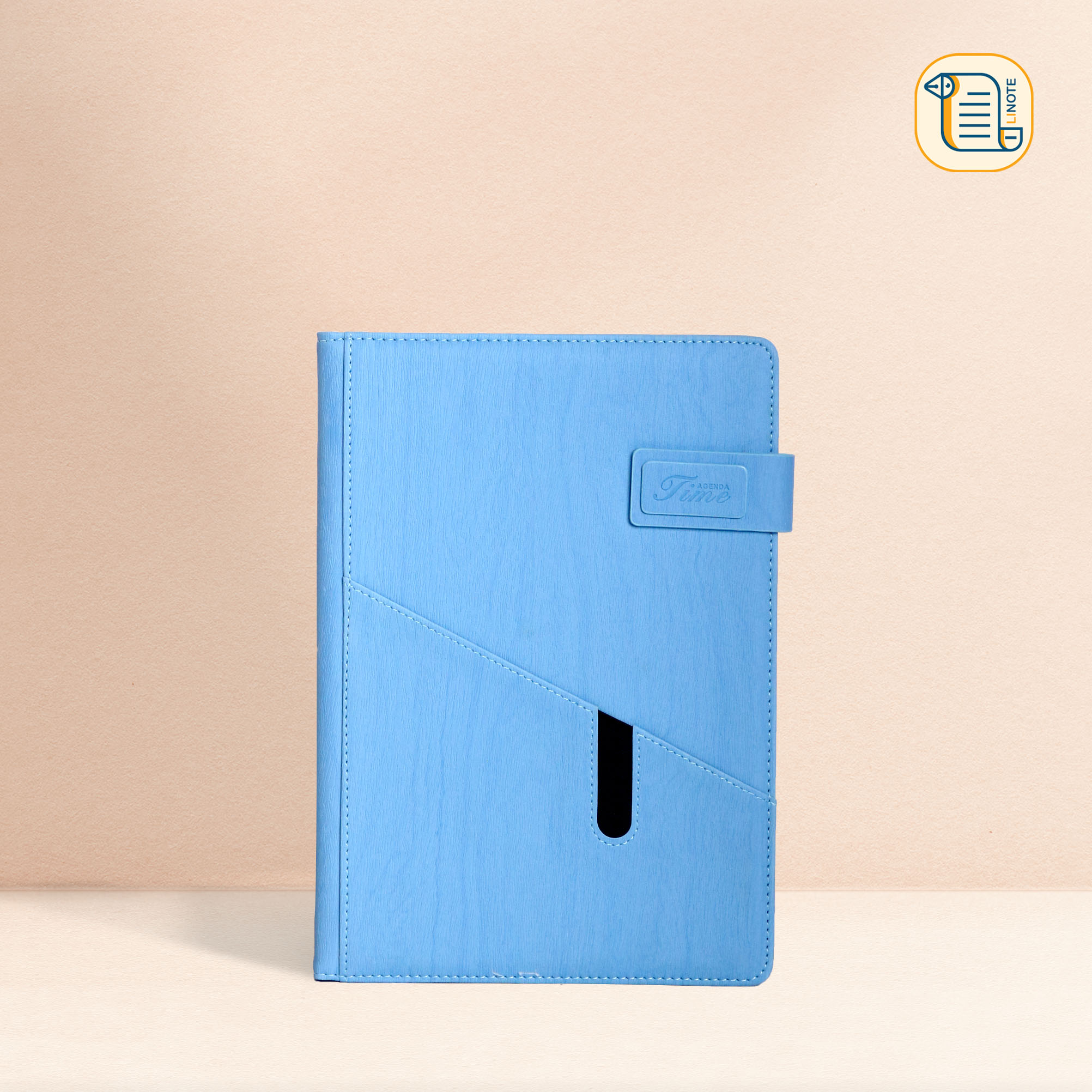 Sổ tay B5 kẻ ngang TIME bìa da PU vân gỗ 70gsm, 200 trang, cài bút, để thẻ