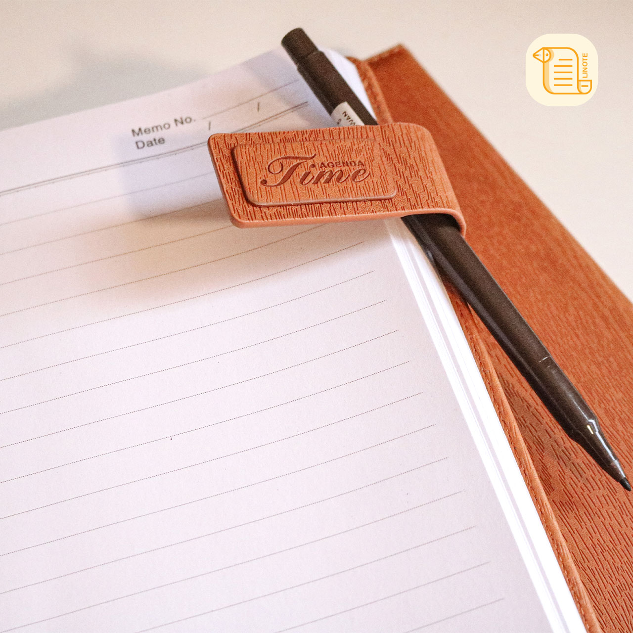 Sổ tay B5 kẻ ngang TIME bìa da PU vân gỗ 70gsm, 200 trang, cài bút, để thẻ