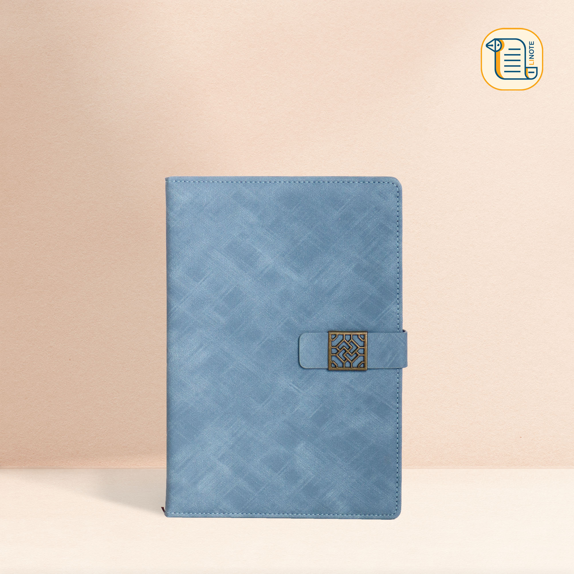 Sổ tay B5 kẻ ngang khuy cài họa tiết bìa da PU vân vải  70gsm, 200 trang, cài bút