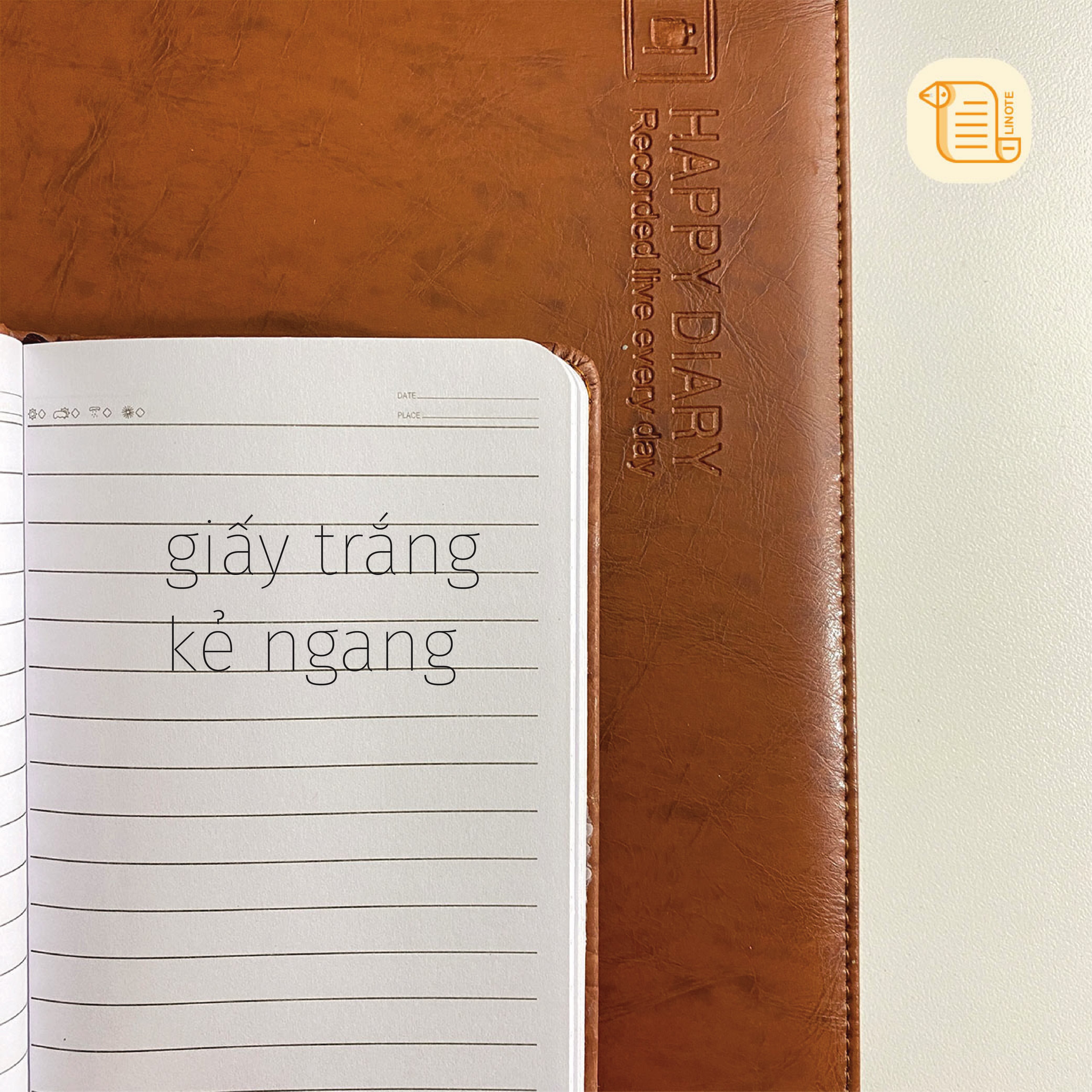 Sổ tay A6-A5-B5 kẻ ngang HAPPY DIARY bìa da 70gsm, 200 trang