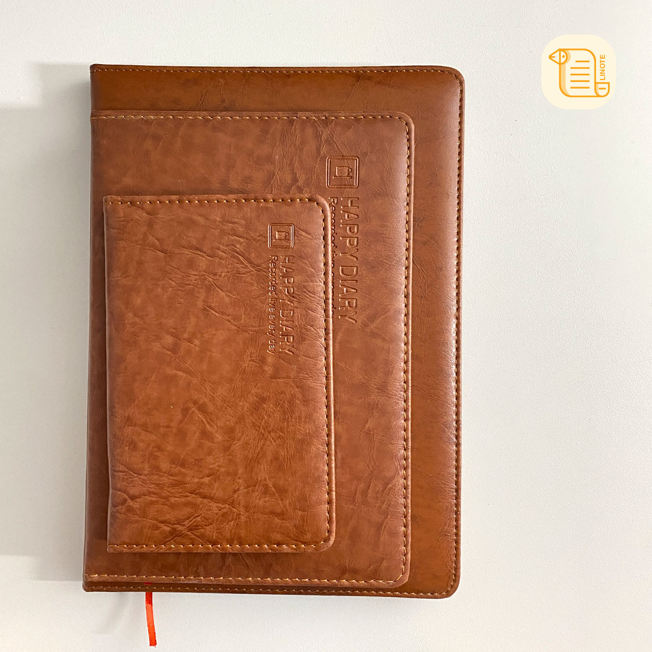 Sổ tay A6-A5-B5 kẻ ngang HAPPY DIARY bìa da 70gsm, 200 trang