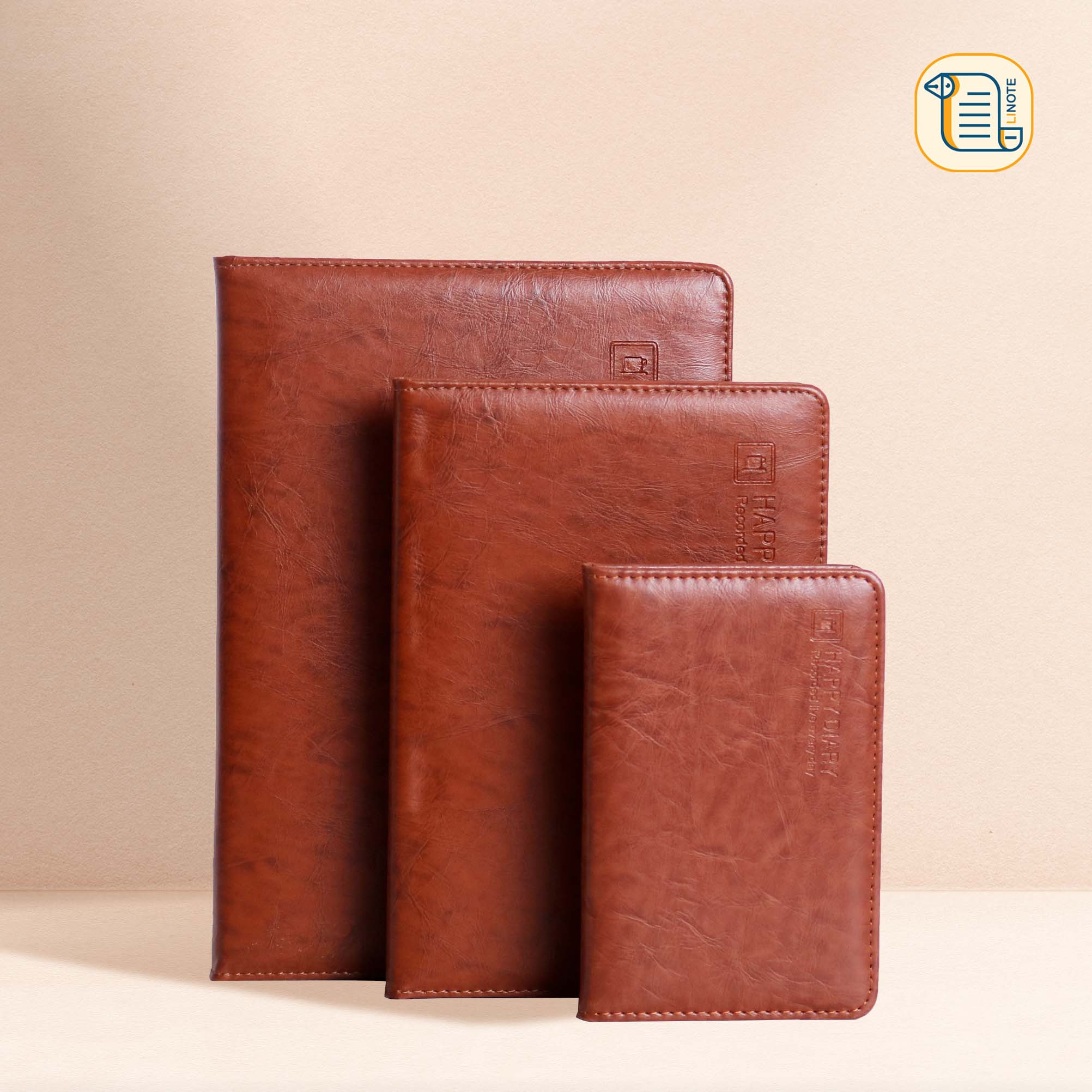 Sổ tay A6-A5-B5 kẻ ngang HAPPY DIARY bìa da 70gsm, 200 trang