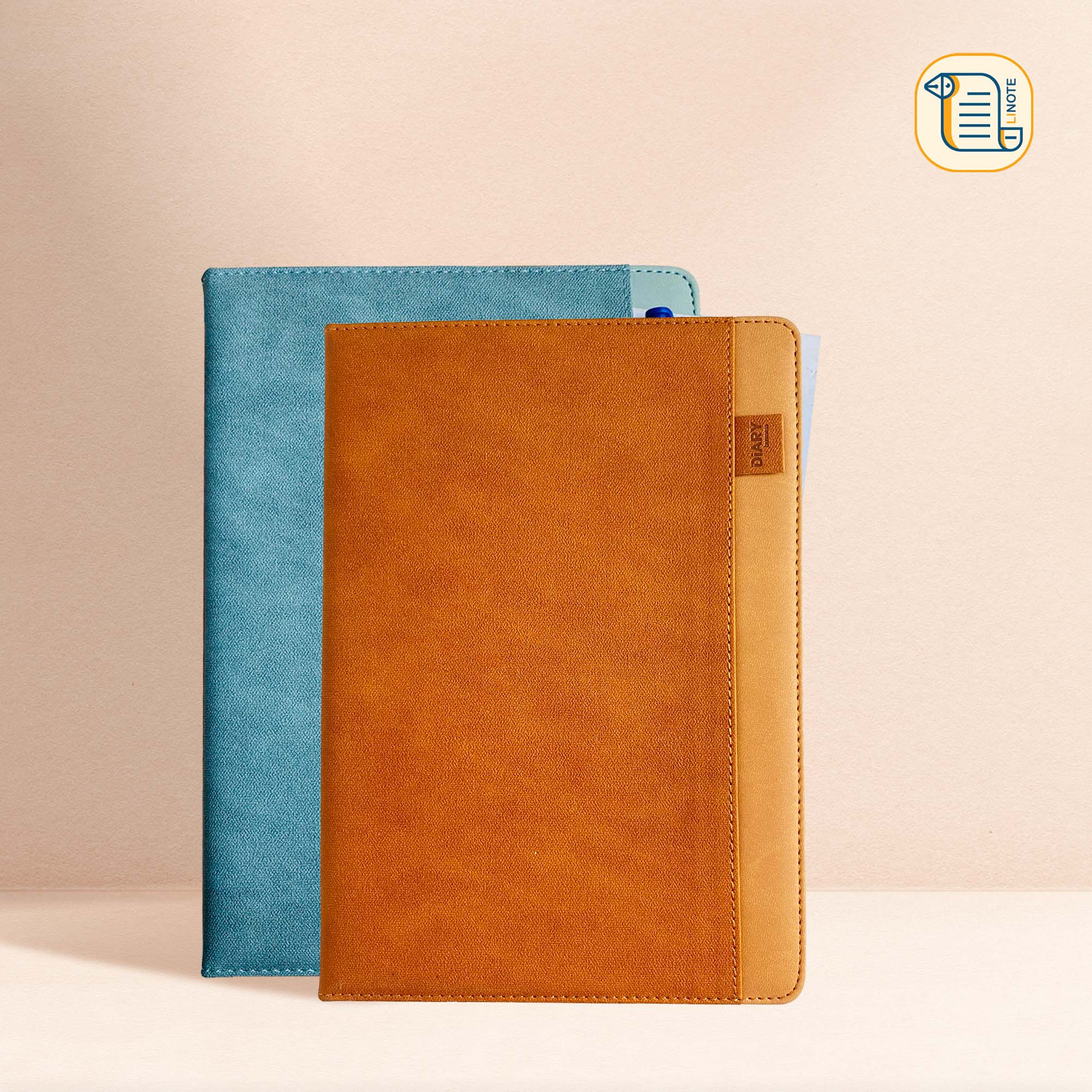 Sổ tay B5 kẻ ngang bìa da vân vải 70gsm, 200 trang, cài bút, để thẻ