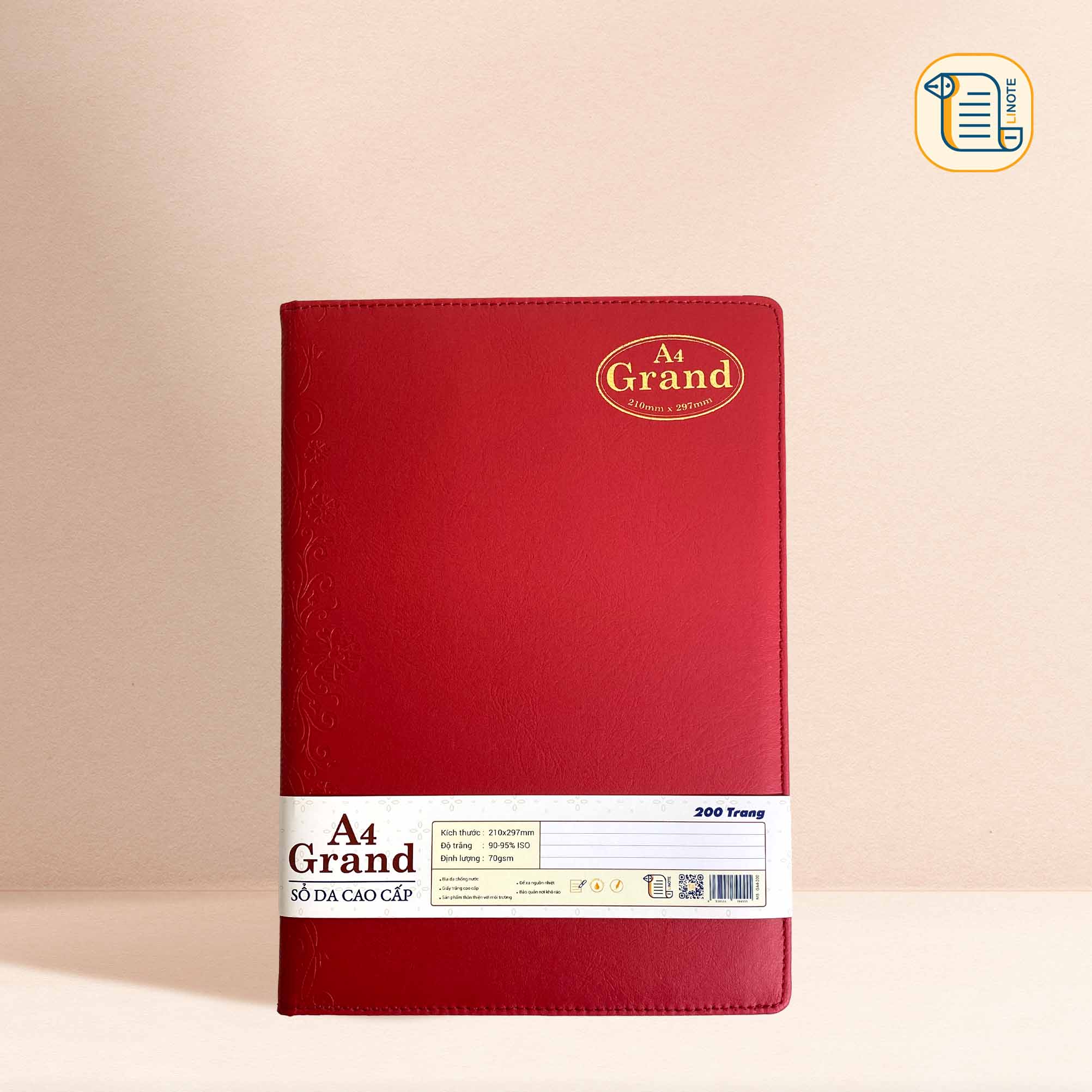 Sổ kẻ ngang A4 GRAND bìa da hoạ tiết chìm 70gsm, 500 trang