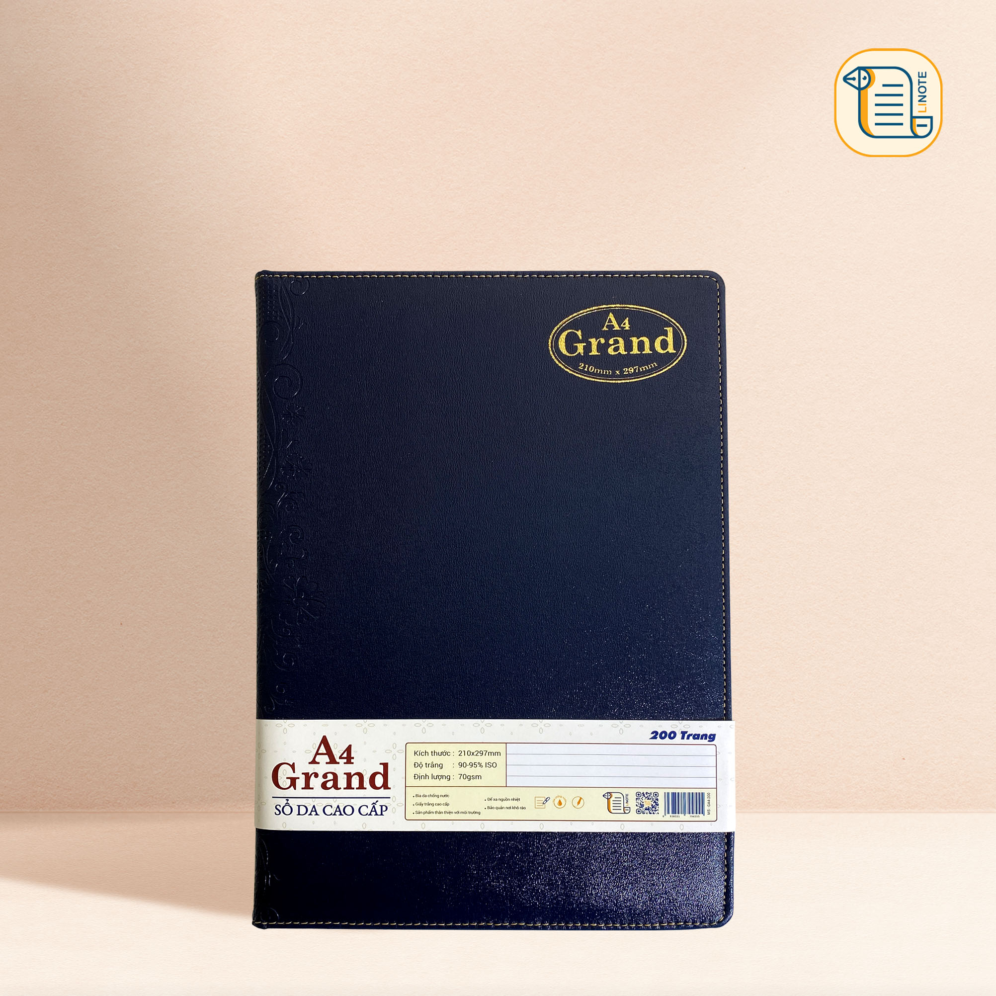 Sổ kẻ ngang A4 GRAND bìa da hoạ tiết chìm 70gsm, 500 trang