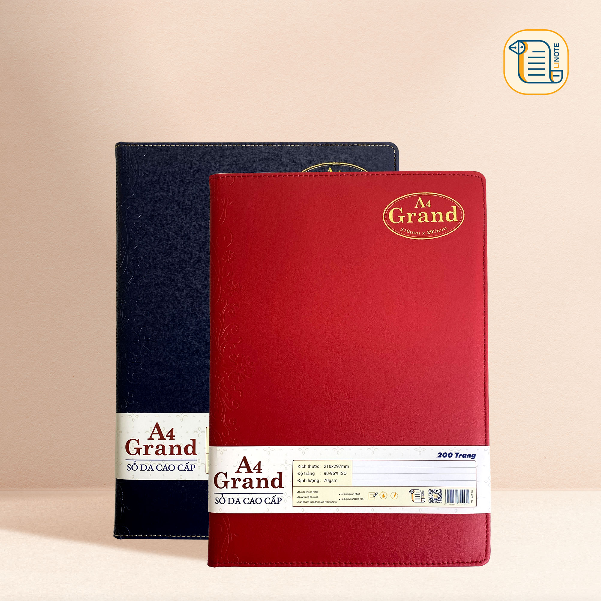 Sổ kẻ ngang A4 GRAND bìa da hoạ tiết chìm 70gsm, 500 trang