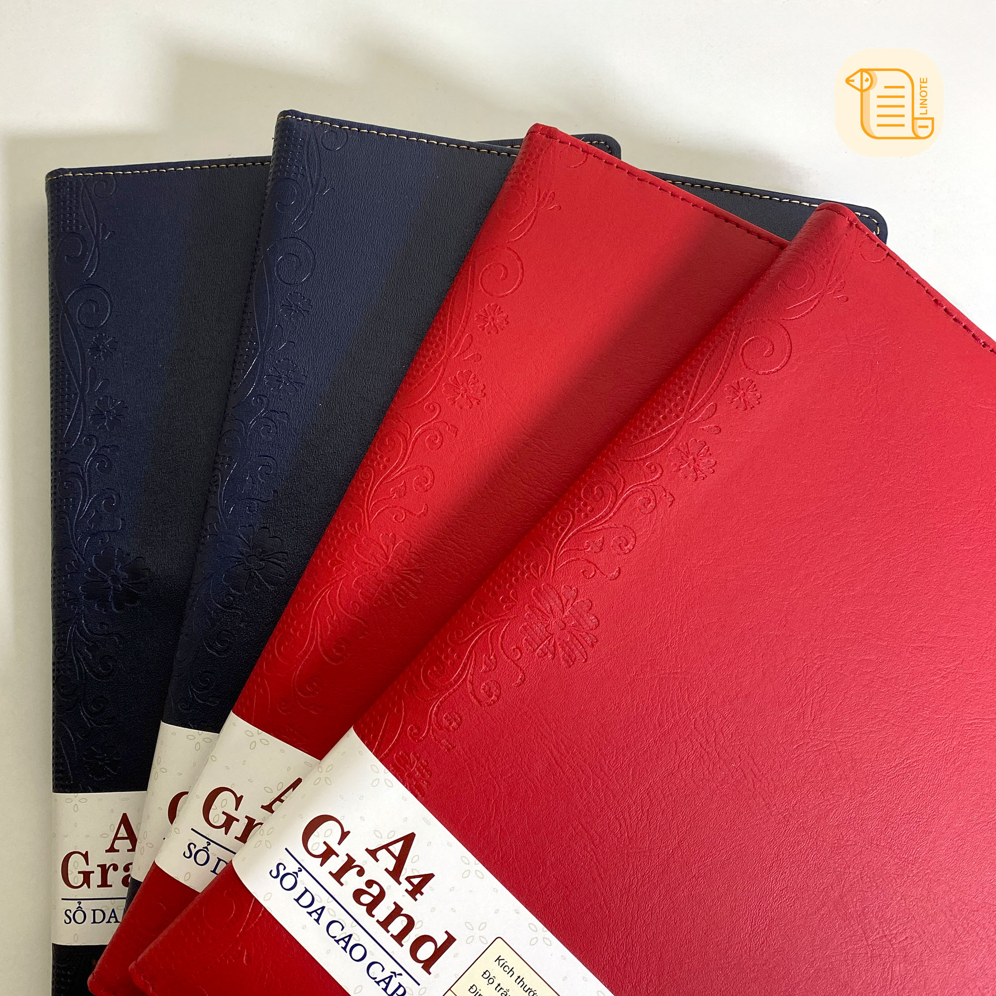 Sổ kẻ ngang A4 GRAND bìa da hoạ tiết chìm 70gsm, 500 trang