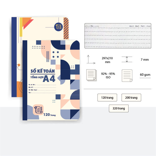 Vở kẻ ngang A4 KẾ TOÁN 120-320 Trang, 60gsm