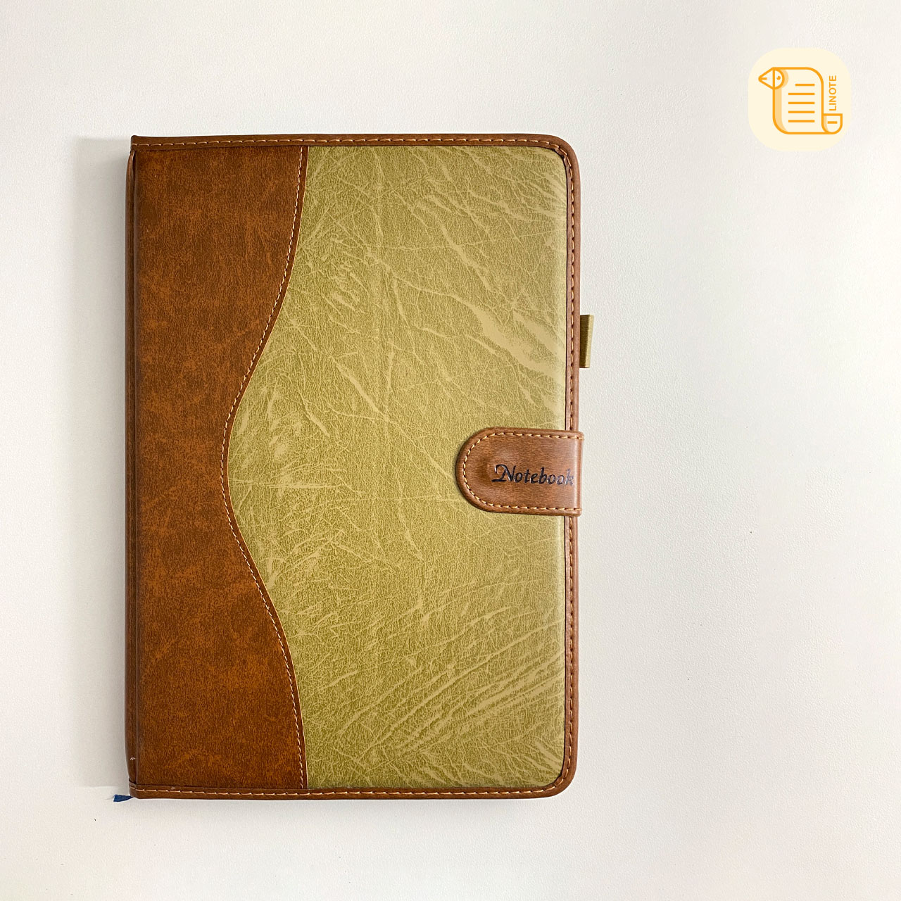 Sổ tay B5 kẻ ngang NOTEBOOK bìa da khuy bấm 70gsm, 200 trang, cài bút