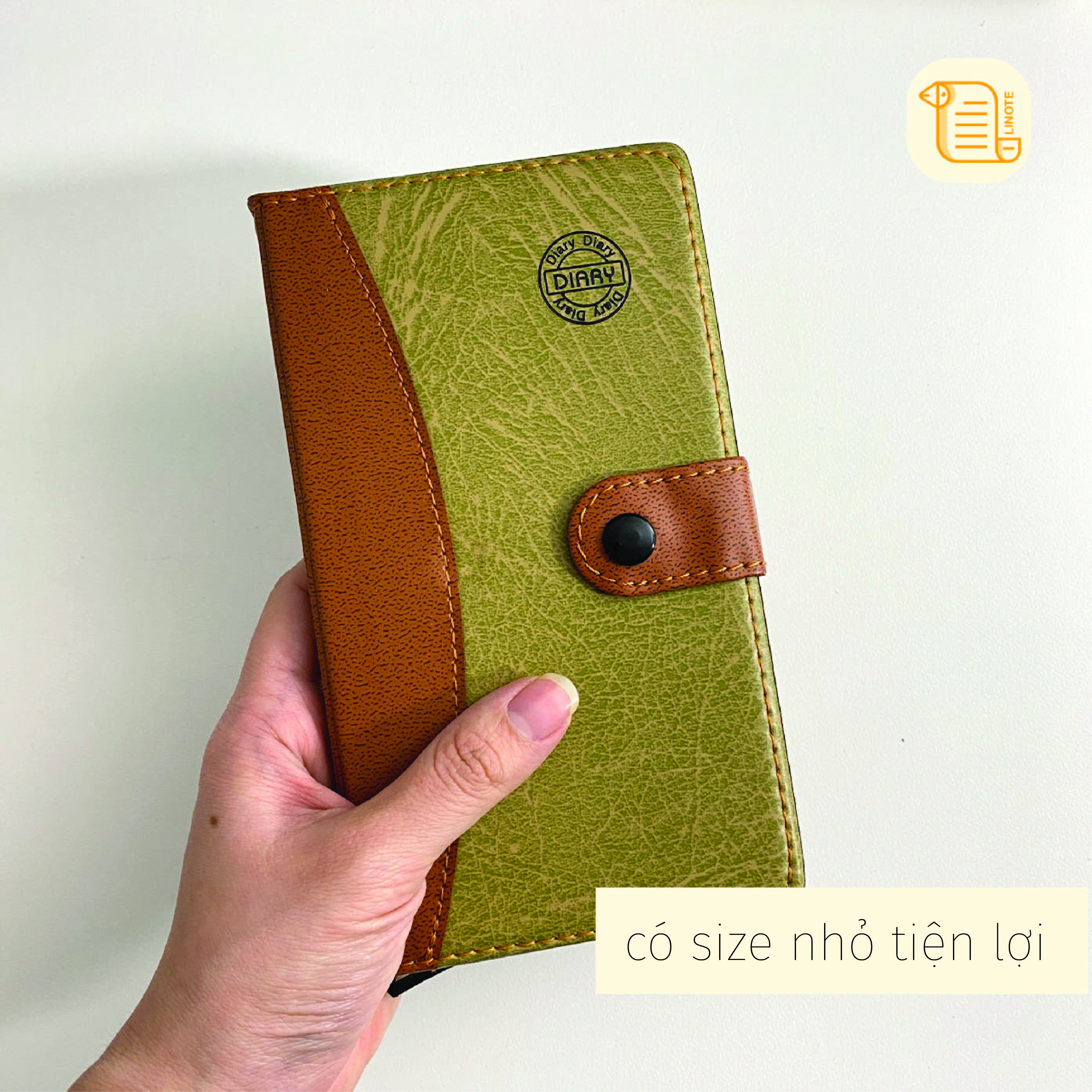 Sổ tay A6-A5-19,5x10,5 kẻ ngang DIARY bìa da khuy bấm tròn 70gsm, 200 trang, cài bút