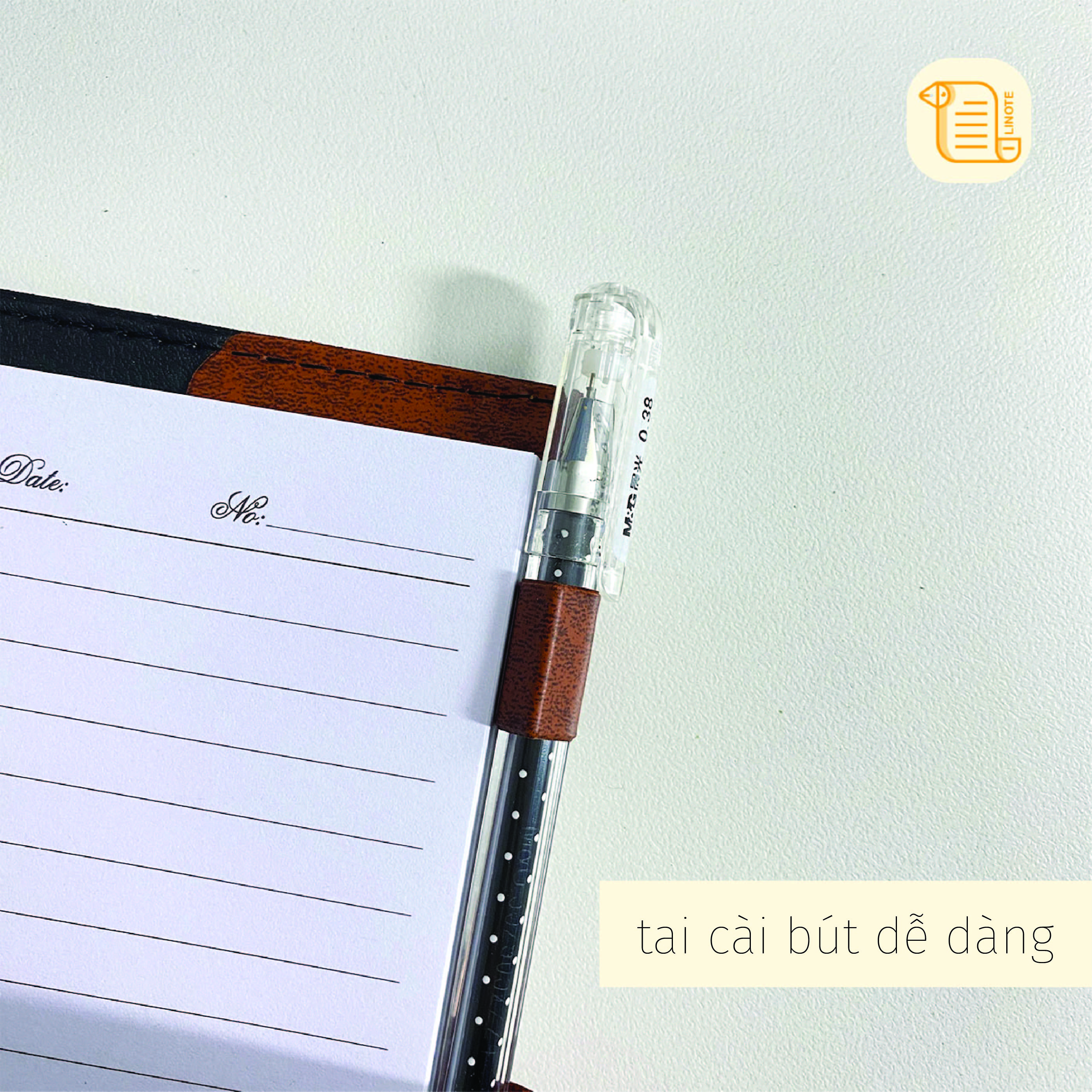 Sổ tay A6-A5-19,5x10,5 kẻ ngang DIARY bìa da khuy bấm tròn 70gsm, 200 trang, cài bút