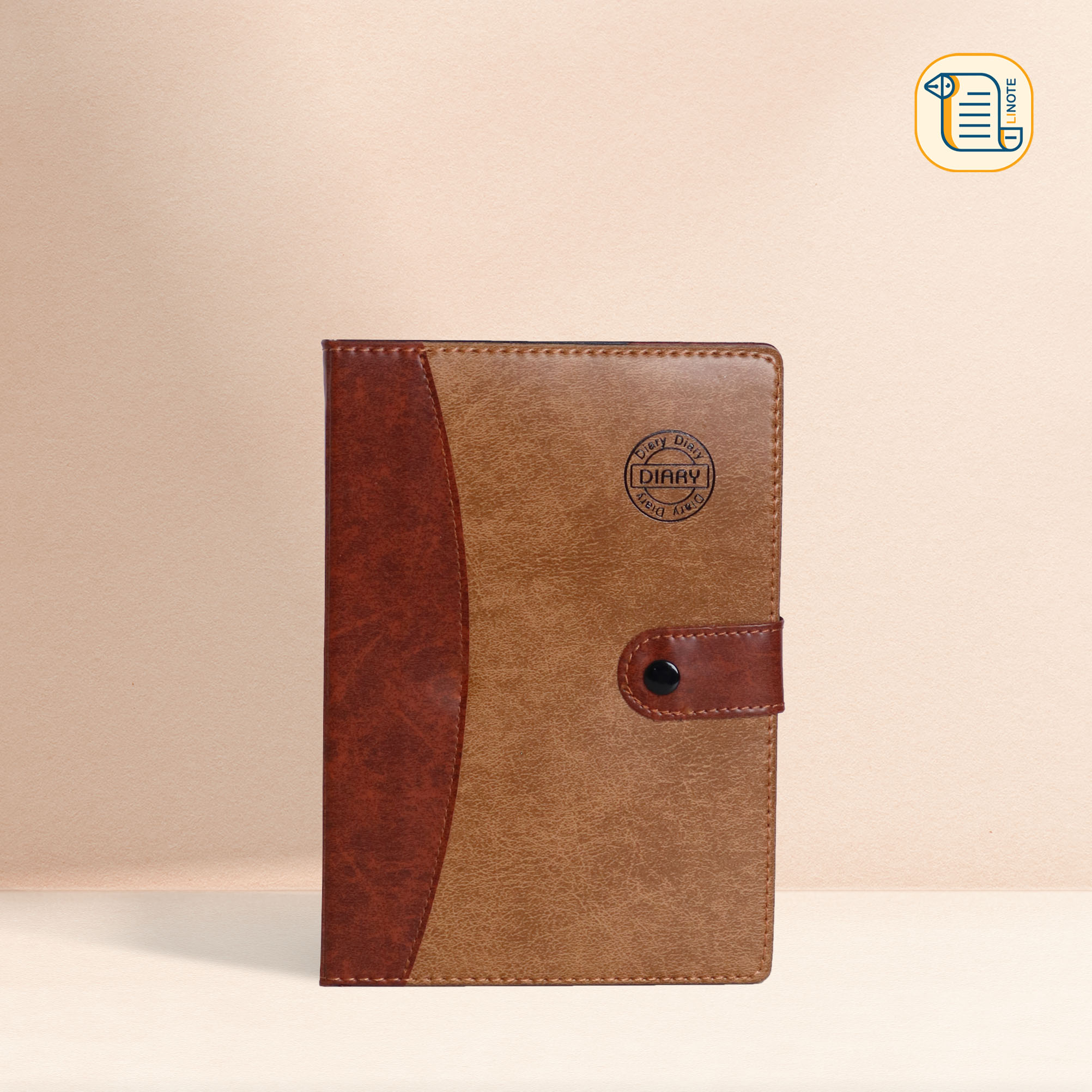Sổ tay A6-A5-19,5x10,5 kẻ ngang DIARY bìa da khuy bấm tròn 70gsm, 200 trang, cài bút