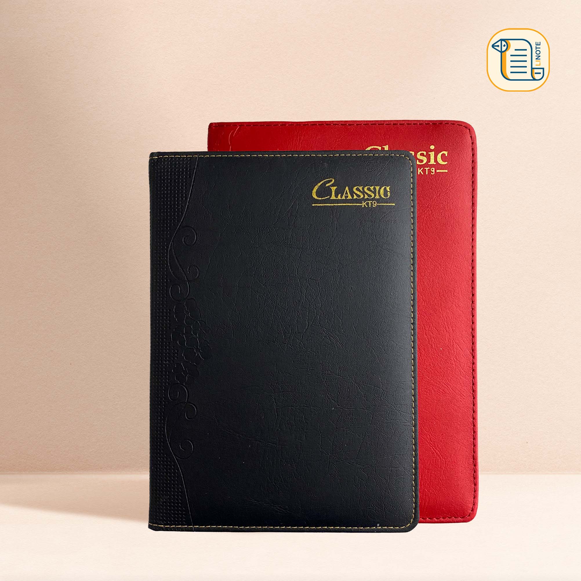 Sổ kẻ ngang KT9 bìa da hoạ tiết chìm 70gsm, 200 trang, cài bút, để thẻ