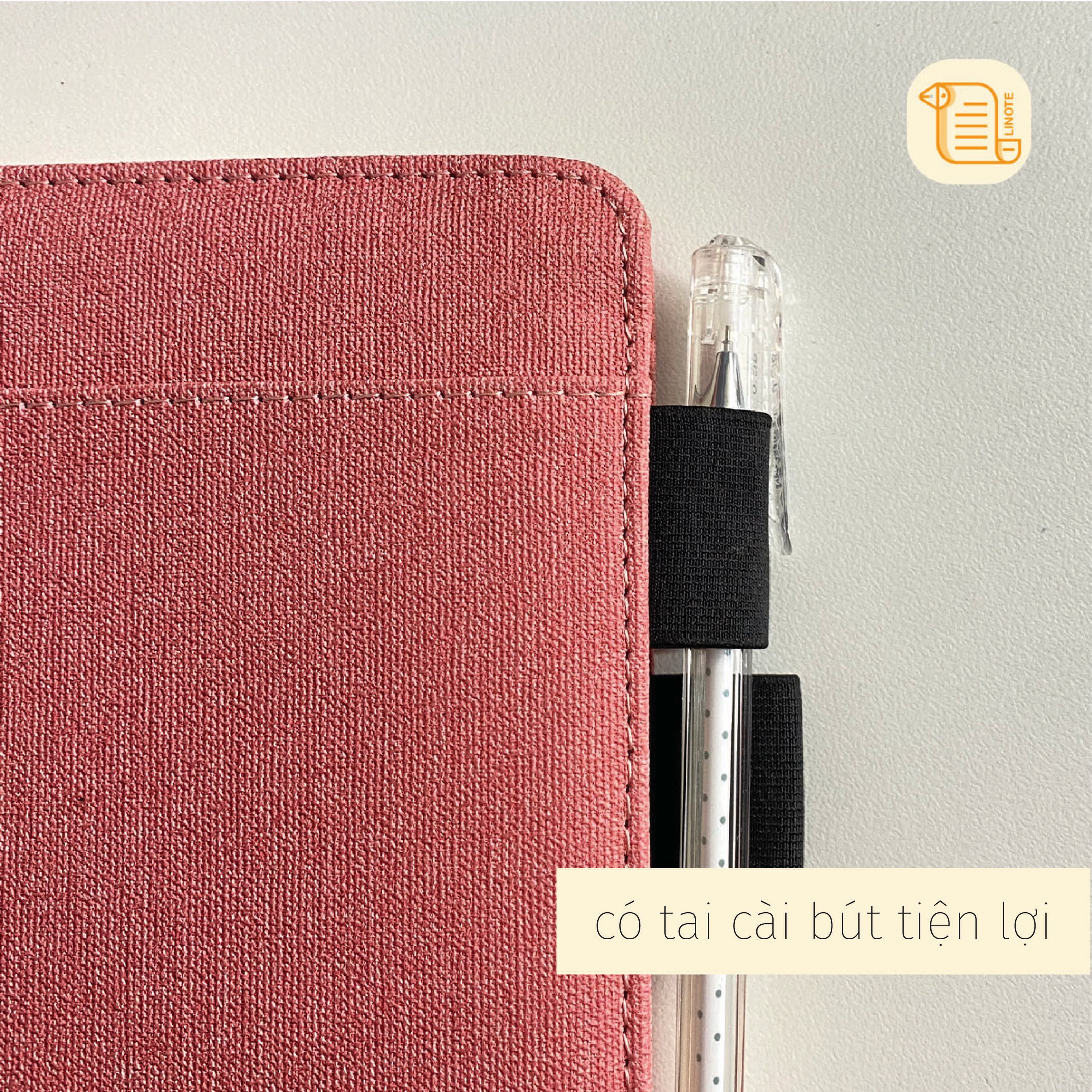 Sổ tay A5 kẻ ngang bìa da vân vải  70gsm, 200 trang, cài bút, để thẻ