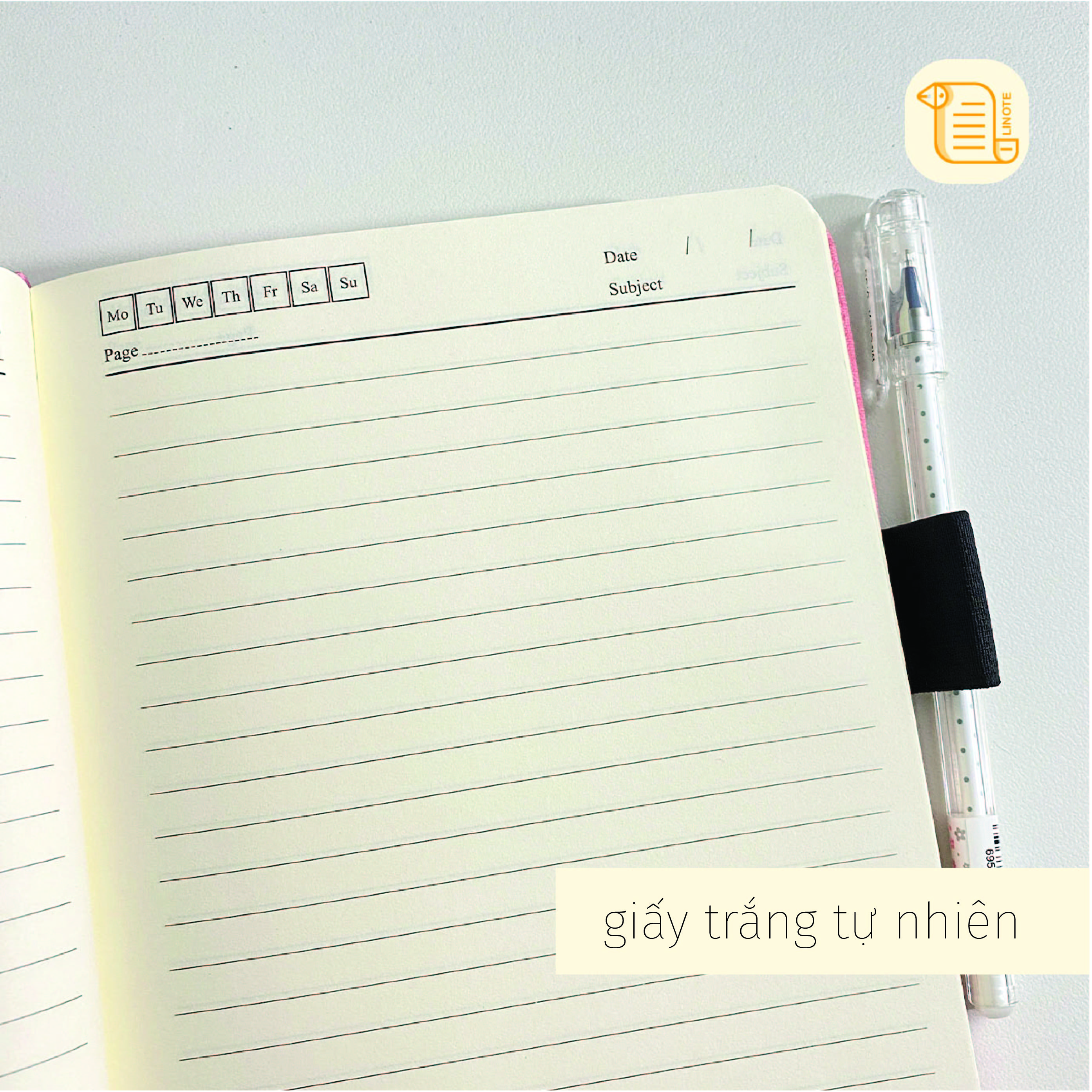 Sổ tay A5 kẻ ngang bìa da vân vải  70gsm, 200 trang, cài bút, để thẻ