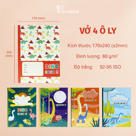 Vở 4 ô ly DINOSAUR 48-80 trang, 80gsm - 100gsm