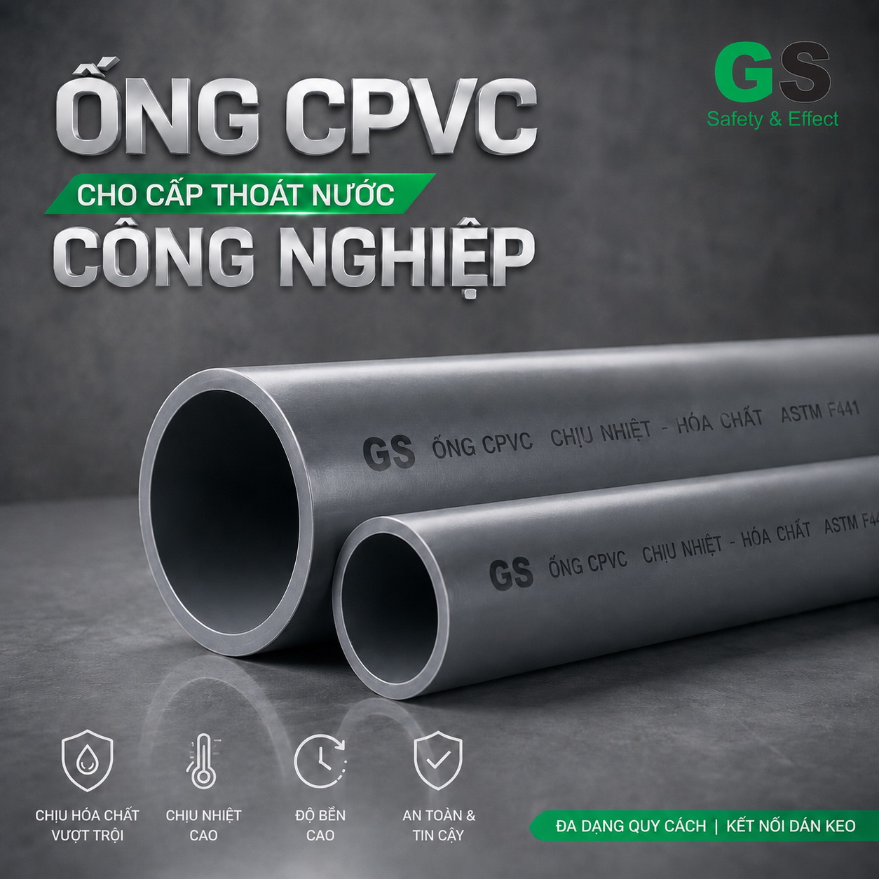 Ống CPVC Công Nghiệp GS DN15–DN200 | SCH40, SCH80
