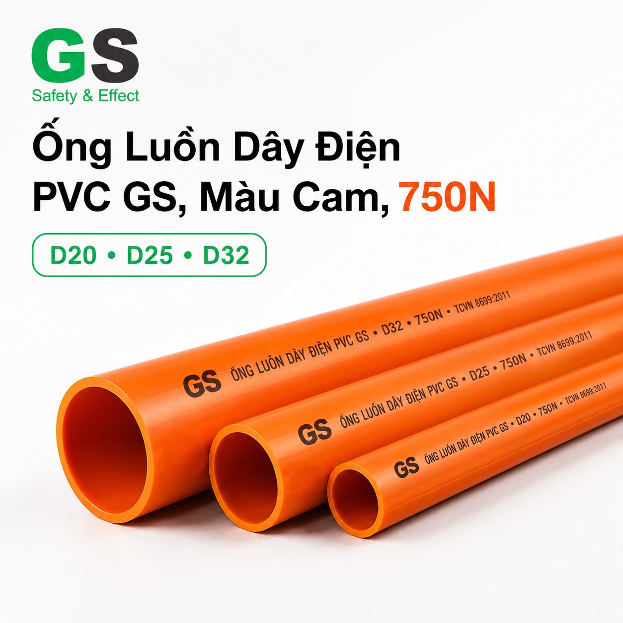 Ống Luồn Dây Điện PVC GS Màu Cam 750N