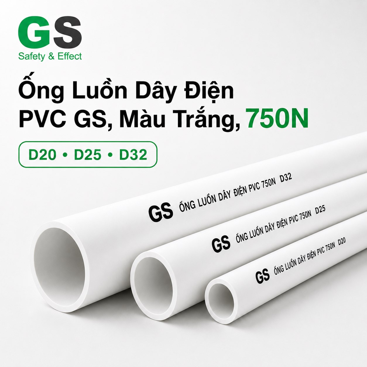Ống Luồn Dây Điện PVC GS Màu Trắng 750N