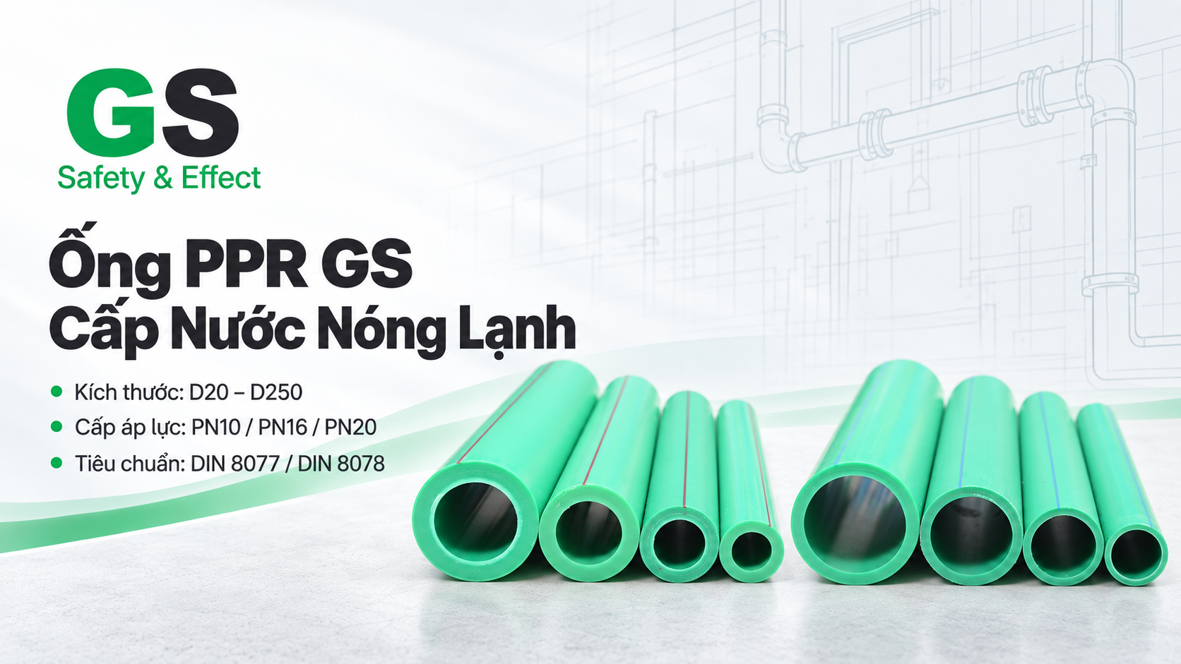 Ống PPR GS Cấp Nước Nóng Lạnh | DIN 8077, DIN 8078