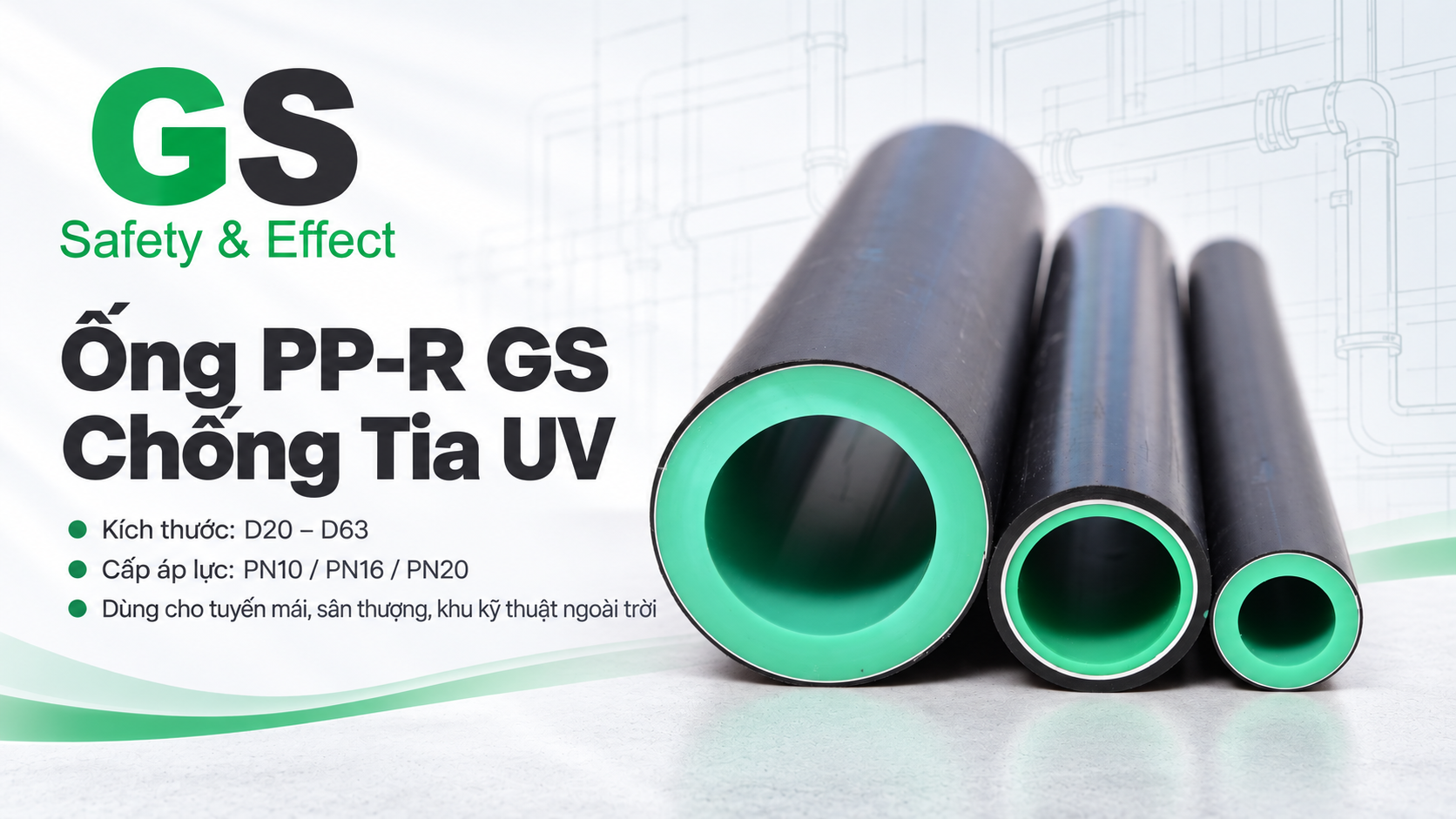 Ống PP-R Chống Tia UV GS Cho Lắp Đặt Ngoài Trời