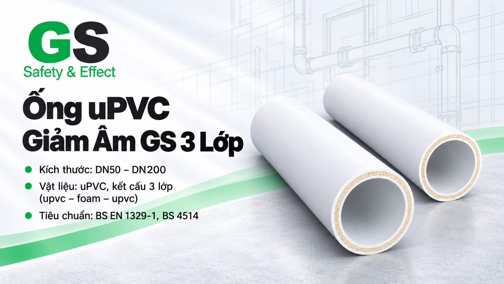 Ống uPVC giảm âm GS | Thoát nước cho khách sạn, căn hộ