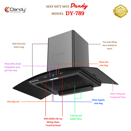 Máy hút khói khử mùi cao cấp Dandy DY-789
