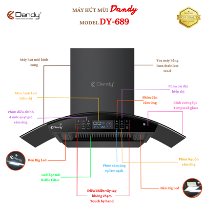 Máy hút khói khử mùi cao cấp Dandy DY-689