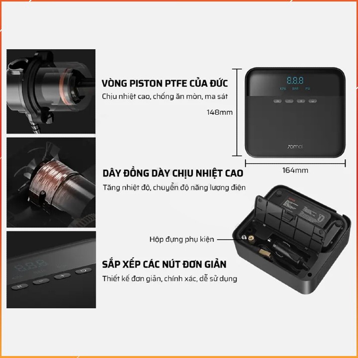 Bơm Ô Tô Xiaomi 70mai TP03 Chính Hãng – Bơm Điện Đa Năng, Tự Động Ngắt