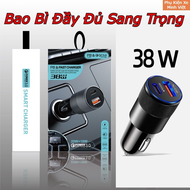 Tẩu Sạc Ô Tô Nhanh PD + QC3.0 – Hợp Kim Nhôm Cao Cấp, Sạc 2 Cổng Nhanh