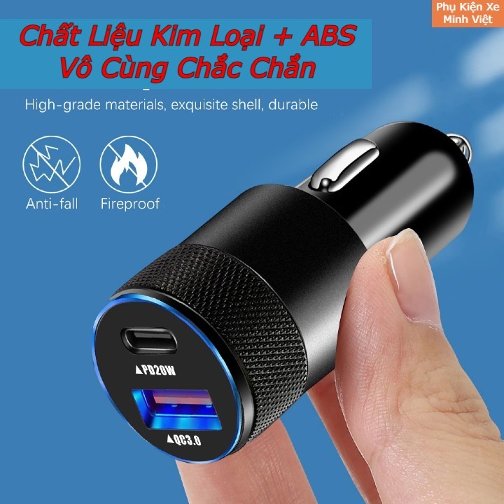 Tẩu Sạc Ô Tô Nhanh PD + QC3.0 – Hợp Kim Nhôm Cao Cấp, Sạc 2 Cổng Nhanh