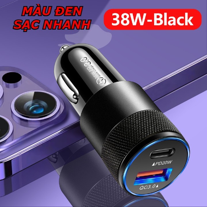 Tẩu Sạc Ô Tô Nhanh PD + QC3.0 – Hợp Kim Nhôm Cao Cấp, Sạc 2 Cổng Nhanh