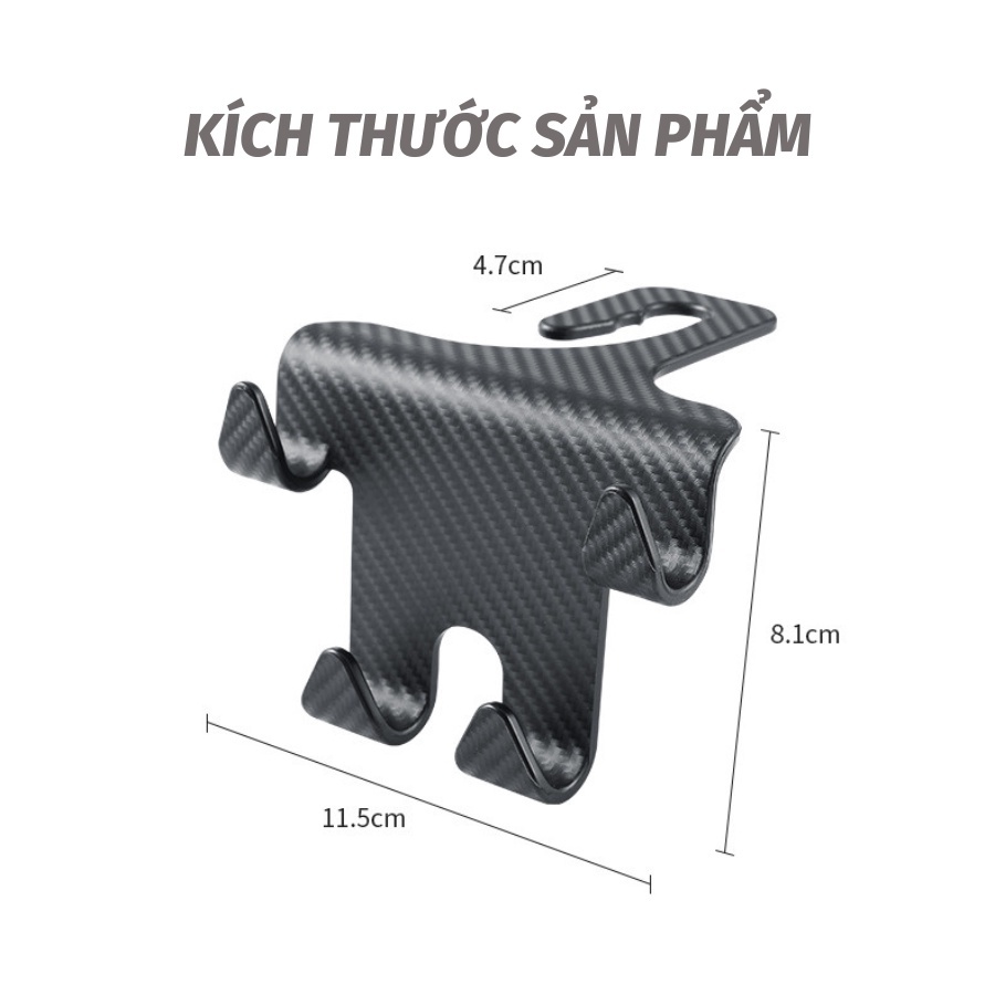 Móc treo đồ ô tô kiêm giá đỡ điện thoại – Bộ 4 móc vân carbon đa năng