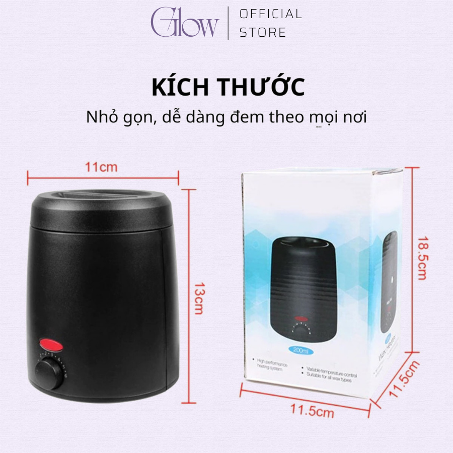 Combo 300gr Sáp Dừa Hồng Cao Cấp, Cho Da Nhạy Cảm, Siêu Bám Lông + Nồi Nấu Sáp ProWax200 Chống Dính Mini GLOW WAXING + Mỡ Trăn Hoa Nhài 10ml Tặng Que CHE TÊN - 1013