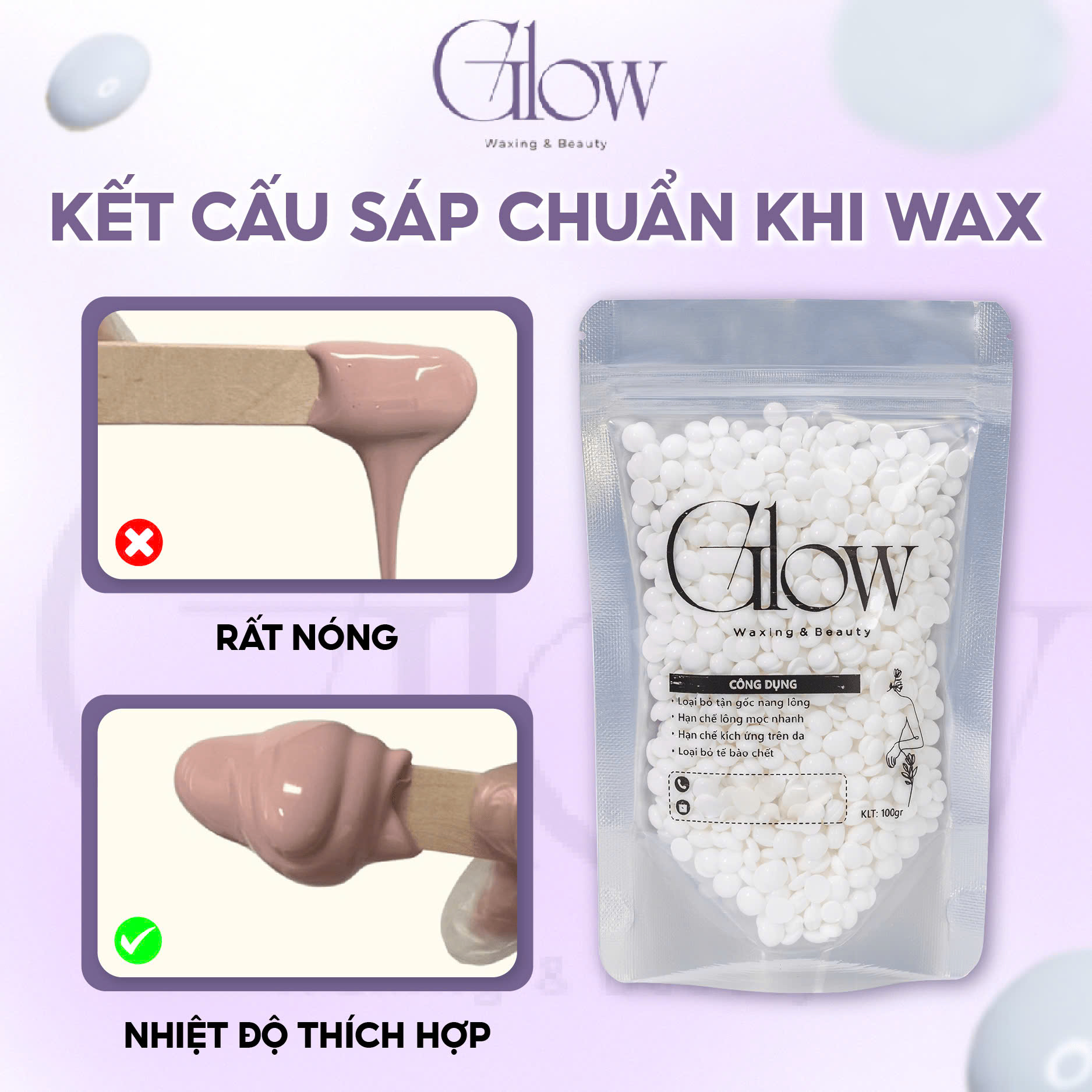 Sáp Wax Lông Premier Trong Suốt GLOWWAXING Cao Cấp Bám Lông Tốt Chuyên Wax Bikini, Nách Tặng Que Phết Sáp