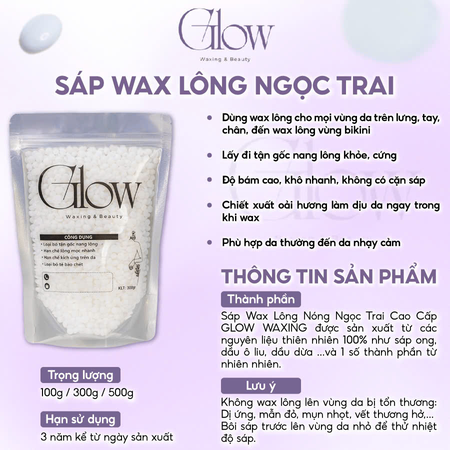 Combo Chén Nấu Sáp Wax Lông Silicone GLOW WAXING + 100gr Sáp Cao Cấp Siêu Bám Lông Tặng Que