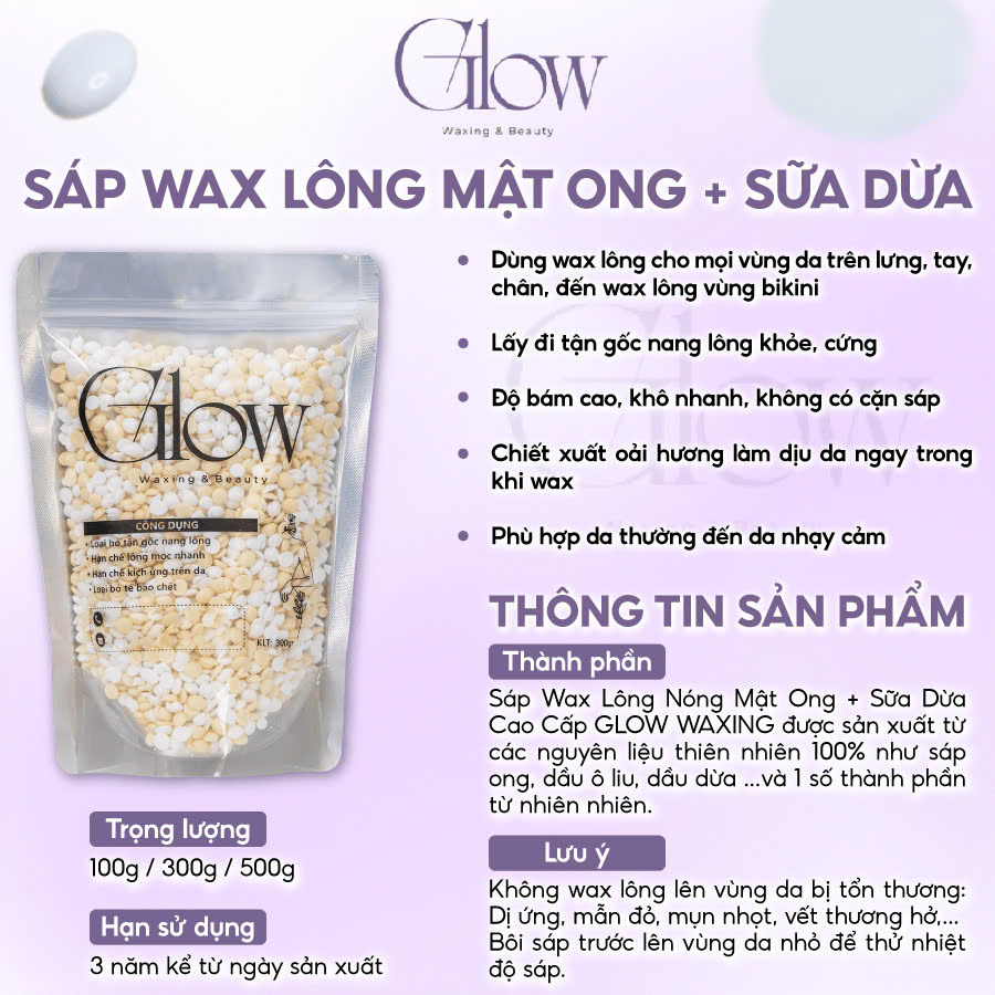 Combo Chén Nấu Sáp Wax Lông Silicone Màu Hồng GLOW WAXING + 100gr Sáp Cao Cấp Siêu Bám Lông Tặng Que