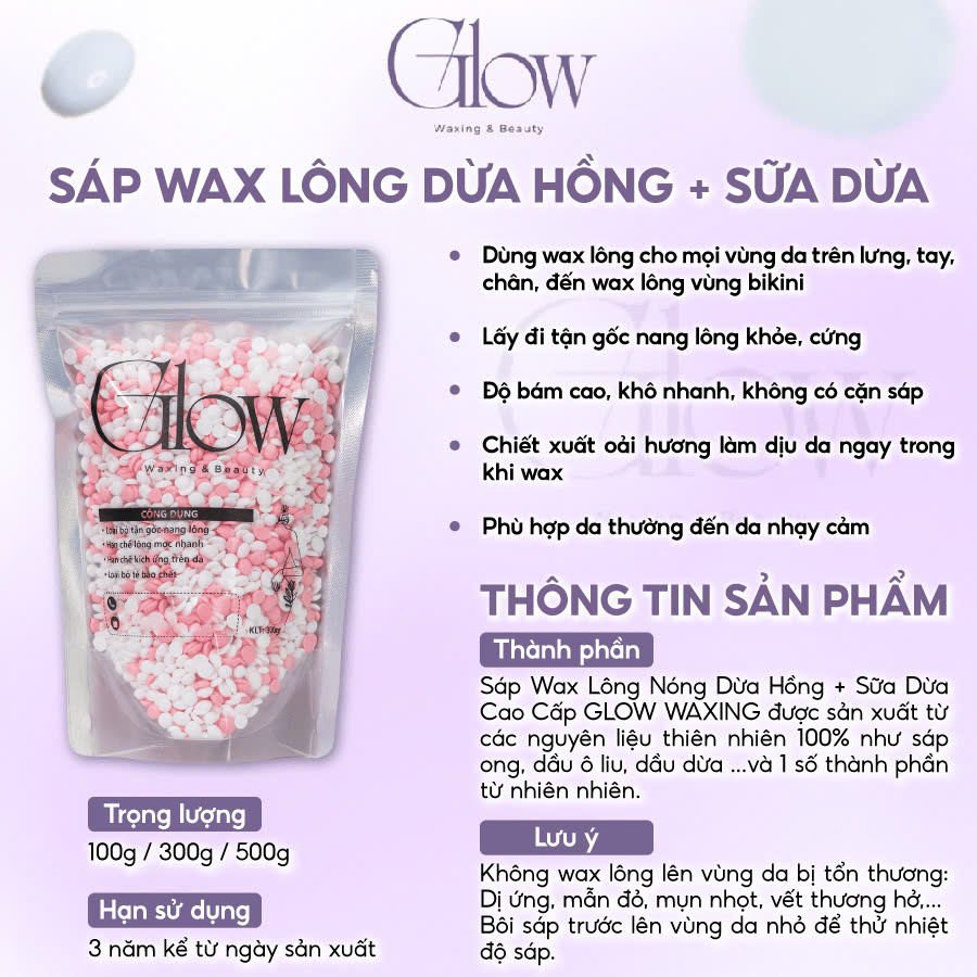Combo Chén Nấu Sáp Wax Lông Silicone Màu Hồng GLOW WAXING + 100gr Sáp Cao Cấp Siêu Bám Lông Tặng Que