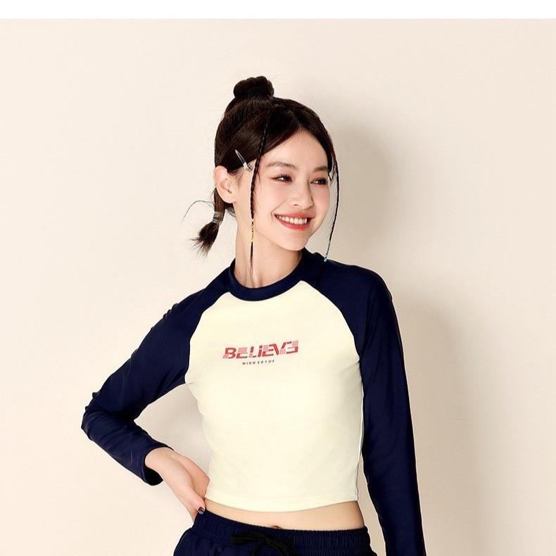 Bộ Bơi nữ áo Crop Ylike QCCC đen/trắngH81
