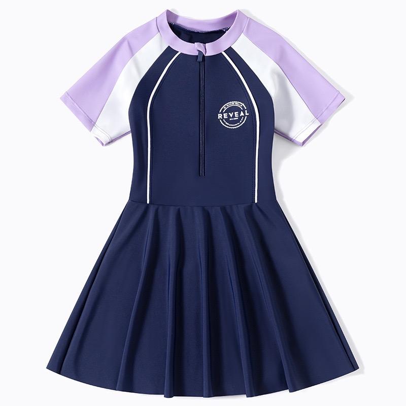 Váy bơi liền thân YLike bé gái lớn hai đường kẻ trắng QCCCH82