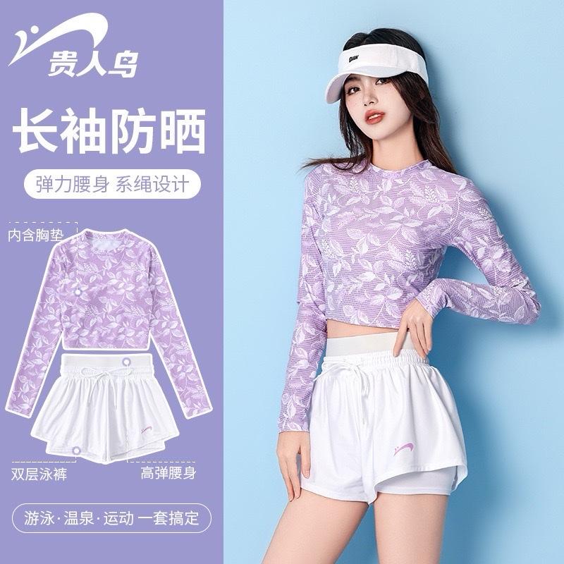 Bộ Bơi Croptop nữ áo tím dài tayH97