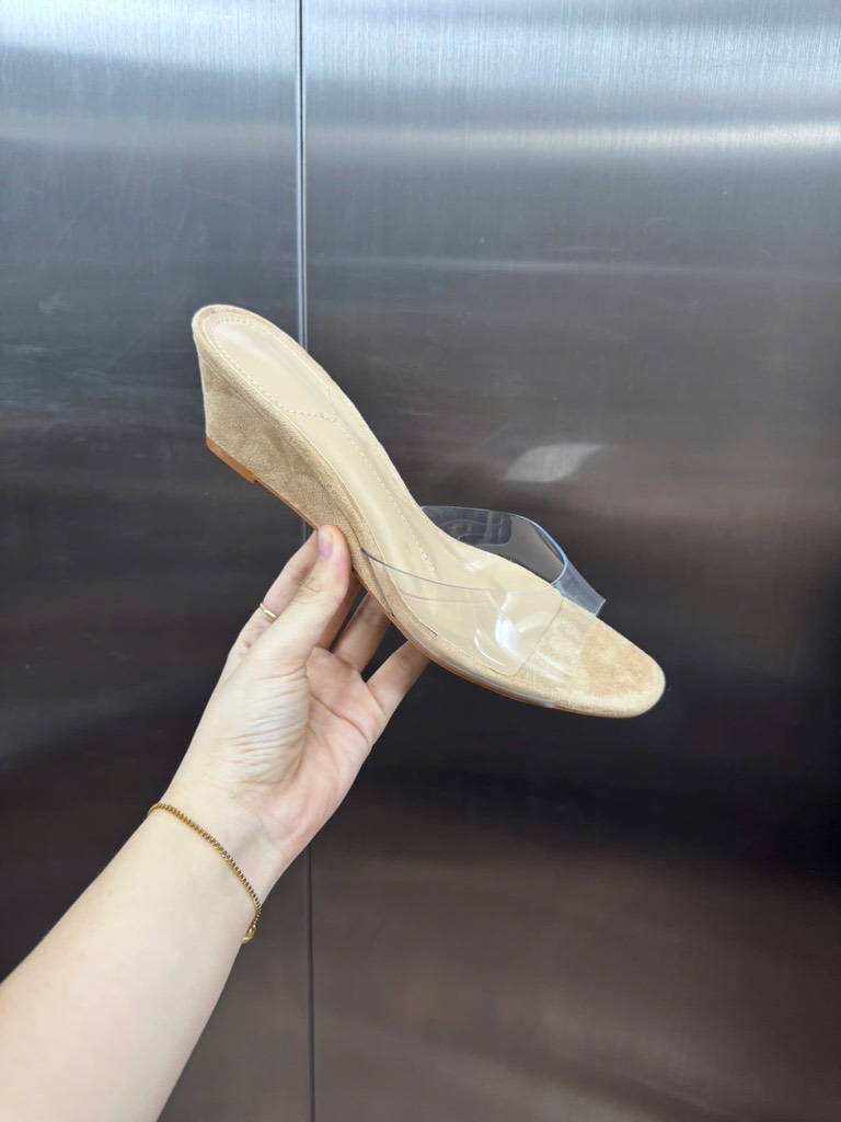 Dép Z quai trong suốt đế xuồng da lộn cao 5cm[850] [TL]/H602/