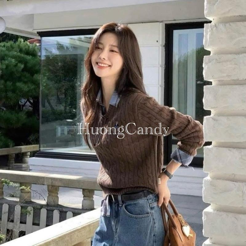 Áo Len W cổ tim vặn thừng xuất chuẩn Hàng Đẹp-H508-