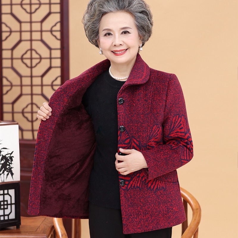 Áo khoác dạ lót lông dày ấm tặng bà/mẹH302