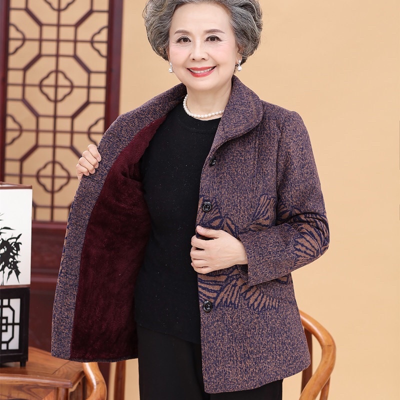 Áo khoác dạ lót lông dày ấm tặng bà/mẹH302