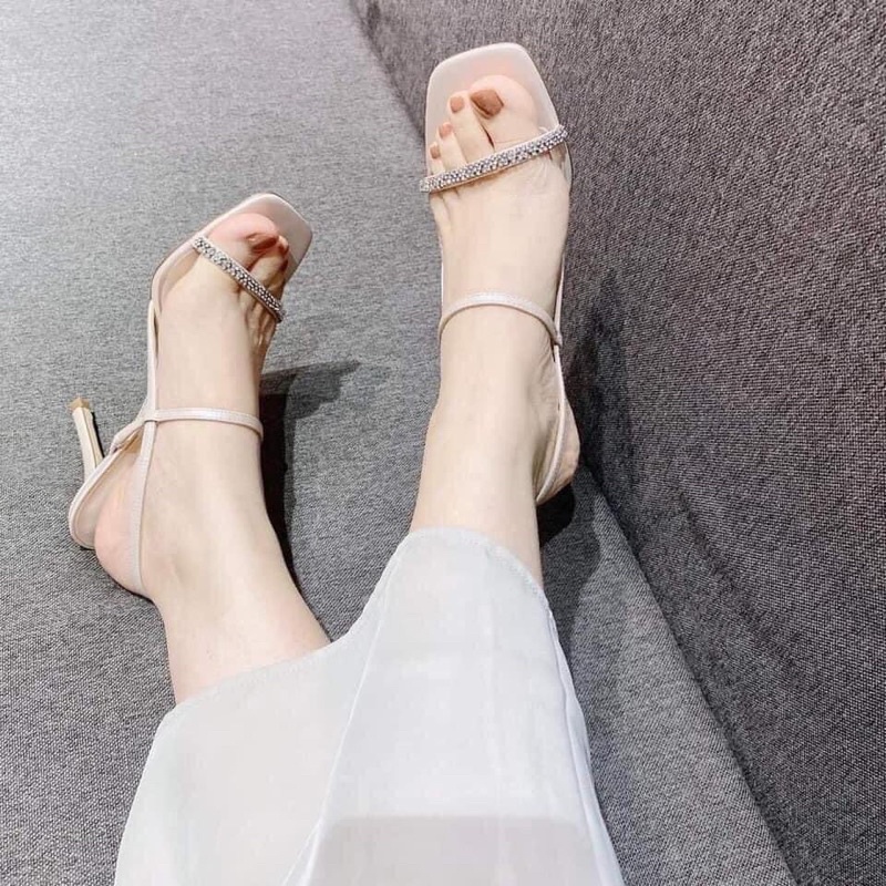 Sandal C.N.K cao gót quai Da Lộn Phối đá Lấp lánh(HÀNG SẴN)H315