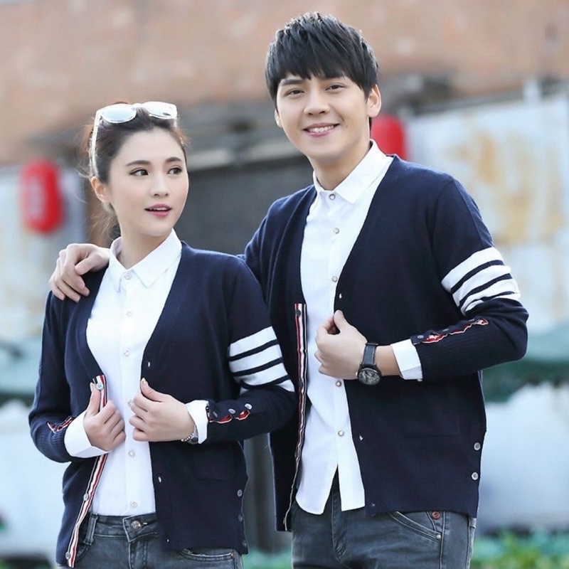 [Sẵn] Áo Khoác Len cardigan cài cúc Thom 4 vạchH320
