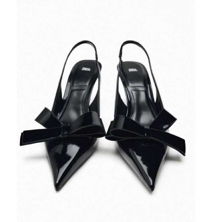 Giày ZR giày mũi nhọn nơ da bóng 7cm(Lùi 1 sz)H284
